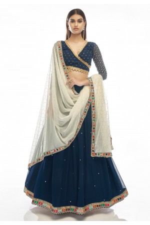 Navy blue georgette sequence lehenga choli 20010