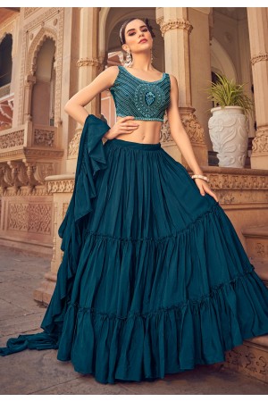 Navy blue readymade chinon circular lehenga choli 1207