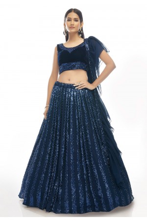 Navy blue velvet sequence lehenga choli 20005