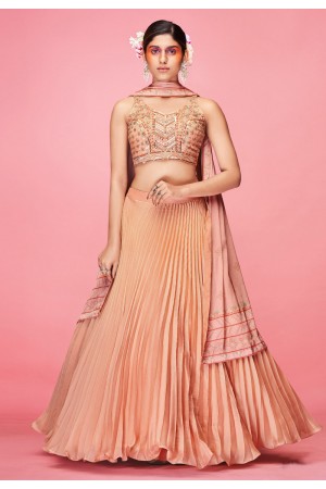 Peach art silk a line lehenga choli 9004