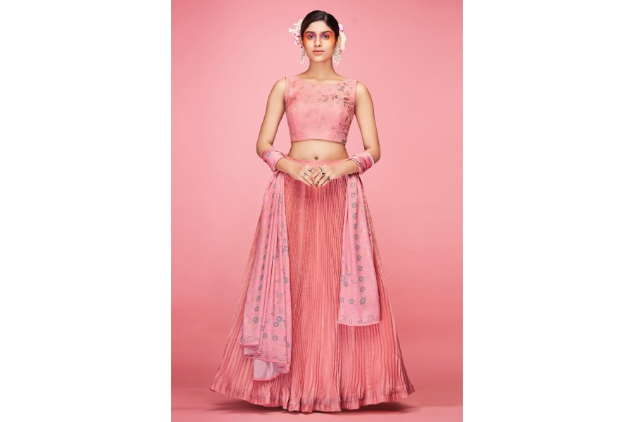 Light Pink Art Silk Lehenga Choli