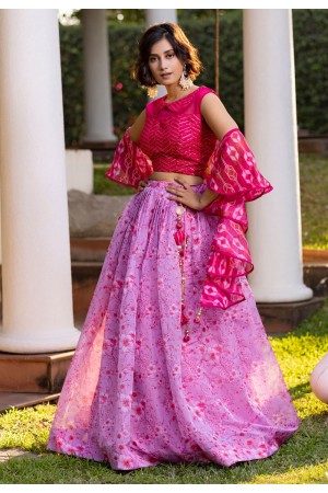 Pink organza floral lehenga choli 2411