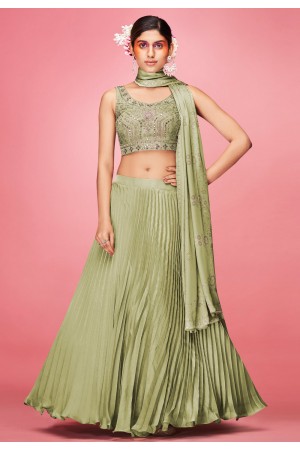 Pista green art silk a line lehenga choli 9003