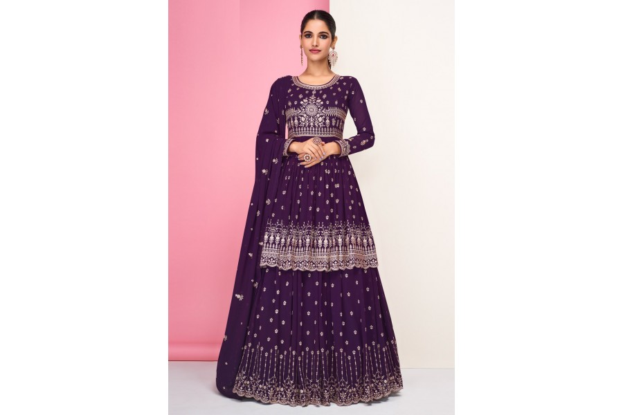 Exquisite Purple Georgette Wedding Party Lehenga Choli
