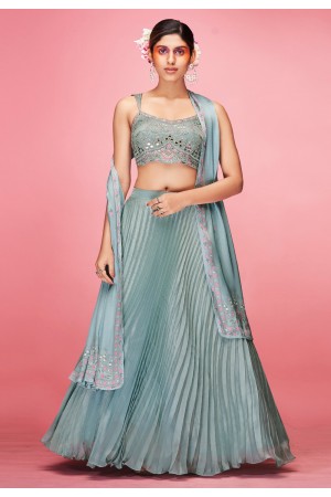 Sky blue art silk a line lehenga choli 9002