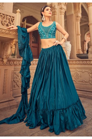 Teal chinon readymade circular lehenga choli 1204