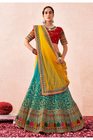 Turquoise net a line lehenga choli 1004