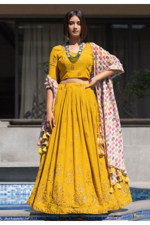 Yellow readymade georgette a line lehenga choli 2428