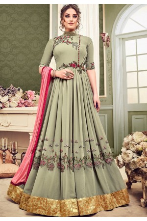 Grey color georgette wedding anarkali suit