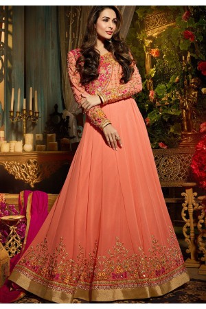 Malaika Arora khan georgette peach color party wear salwar Kameez