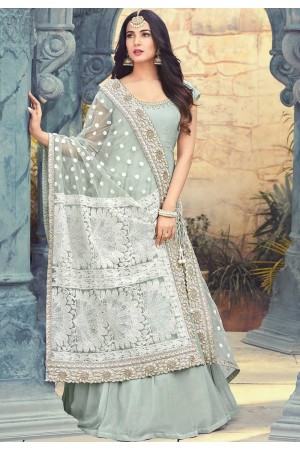 Sonal Chauhan grey color georgette wedding anarkali