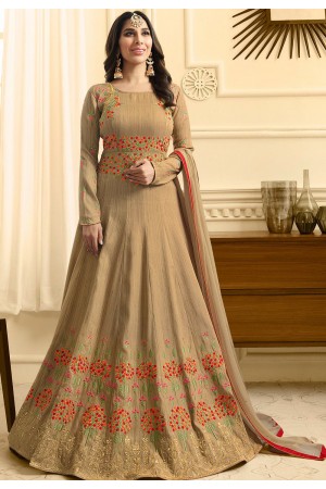 Sophie Choudry beige raw silk wedding anarkali