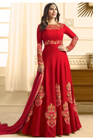 Sophie Choudry red raw silk wedding anarkali