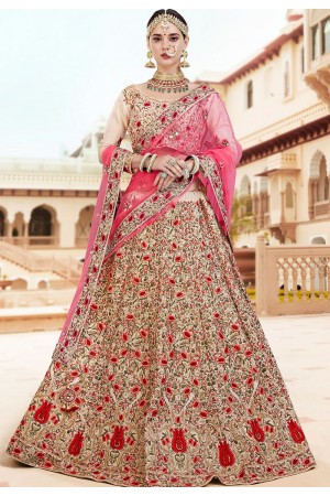 Cream banarasi silk Indian wedding lehenga