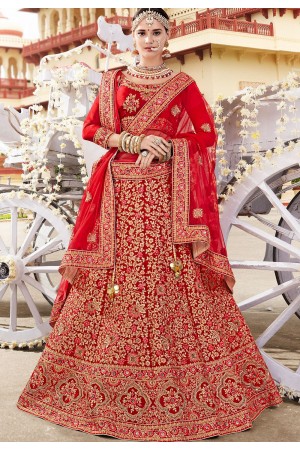 Maroon pure satin silk wedding lehenga