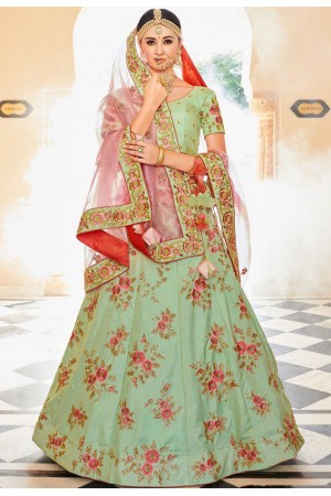 Mint green dolla silk Indian wedding lehenga