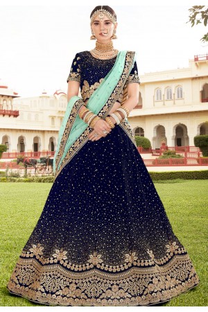 Navy blue velvet wedding lehenga