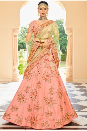 Peach dolla silk Indian wedding lehenga