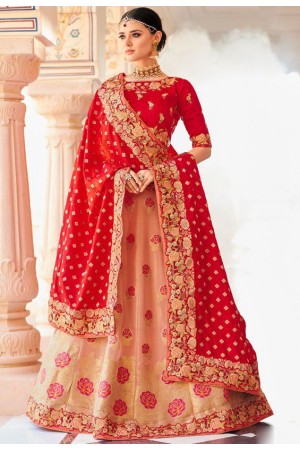 Peach and red banarasi wedding lehenga