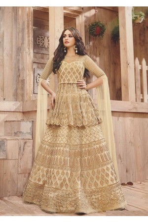 Beige and Gold Wedding Lehenga choli and Sharara -2-in-1-suit