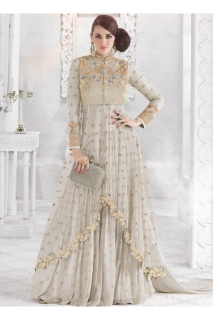 Grey color georgette and net party wear ghaghara 2-in-1 look