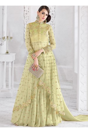Pista Green color georgette and net party wear ghaghara 2-in-1 look