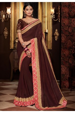 coffee brown saree with silk blouse 1716