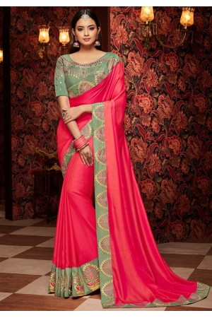 hot pink saree with silk blouse 1702