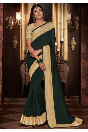 pine green saree with silk blouse 1710