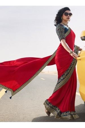 prachi desai scarlet red silk saree 20590