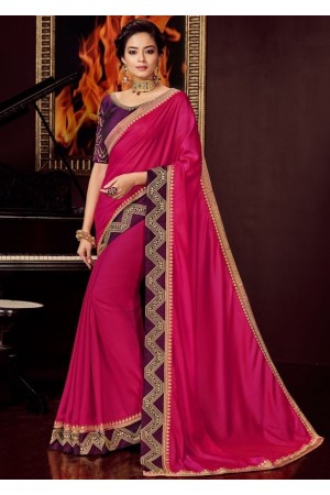 rani pink silk saree with embroidered blouse 10415