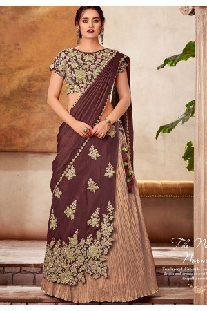 beige brown silk embroidered lehenga choli 5730