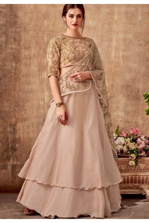 beige silk georgette embroidered lehenga choli 5726