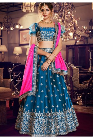 dark blue satin silk embroidered lehenga choli 4159