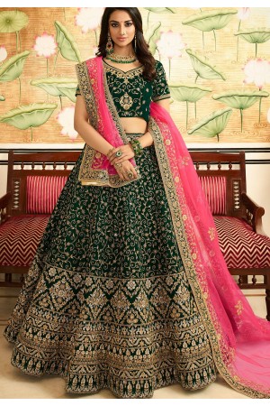 dark green silk embroidered wedding lehenga choli 944