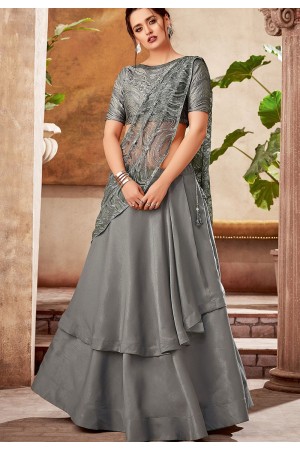 dark grey velvet silk embroidered designer lehenga choli 5725