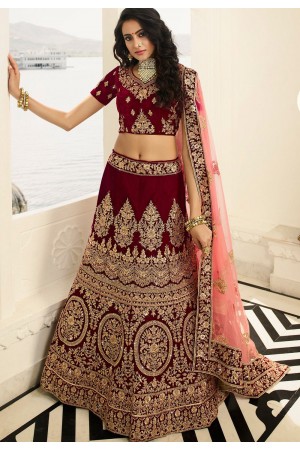 dark maroon silk embroidered bridal lehenga choli 941