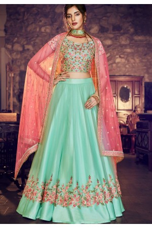 firoji blue satin net embroidered lehenga choli 4158