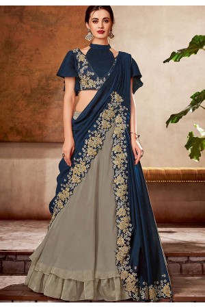 grey blue silk georgette embroidered lehenga choli 5729