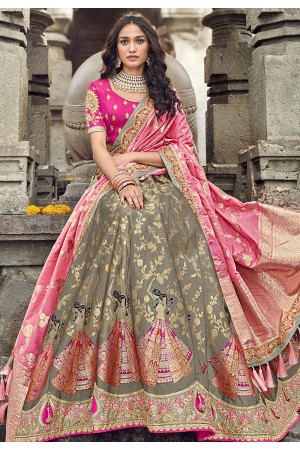 grey pink banarasi silk traditional lehenga choli 3705