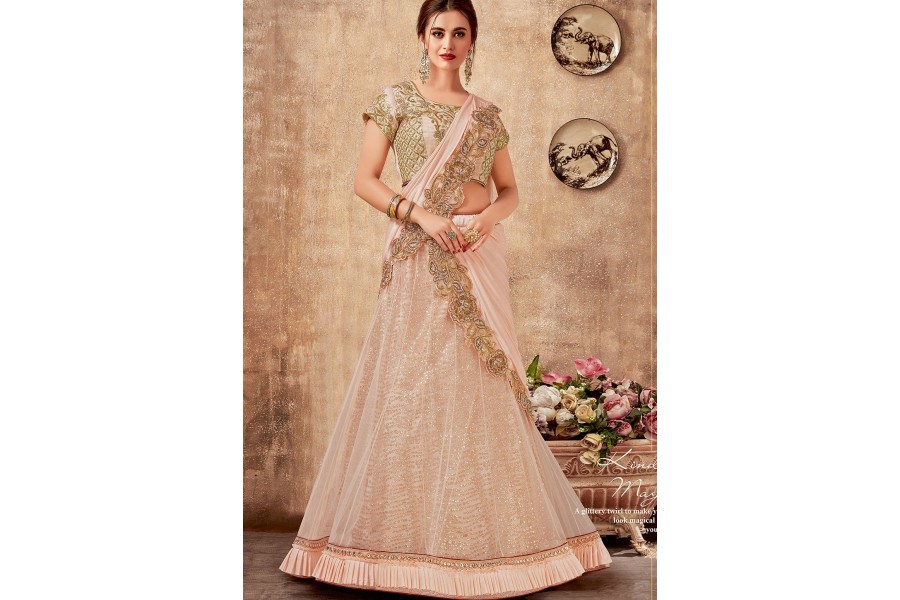 Dark Pink Embroidered Designer Net Lehenga Choli main image 0