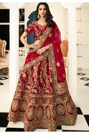 maroon silk embroidered bridal lehenga choli 938