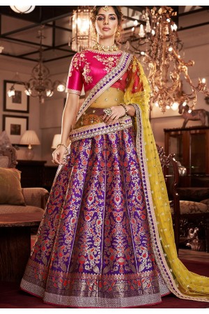 multi color jacquard silk embroidered lehenga choli 4165