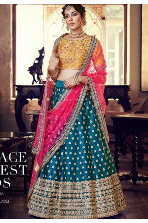 multi color satin silk embroidered lehenga choli 4166