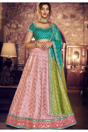 multi color silk embroidered lehenga choli 4163