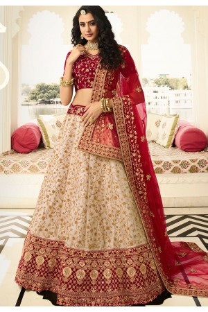 off white maroon silk embroidered lehenga choli 939