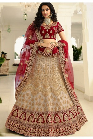 off white maroon silk wedding lehenga choli 945