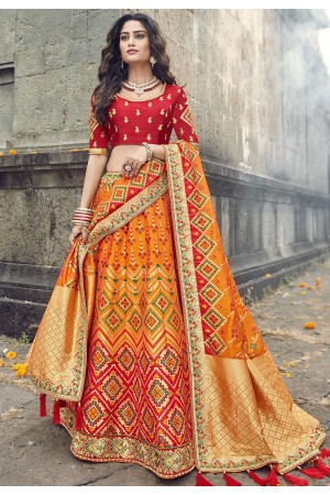 orange maroon banarasi silk traditional lehenga choli 3707