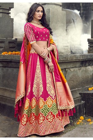 pink banarasi silk traditional lehenga choli 3703