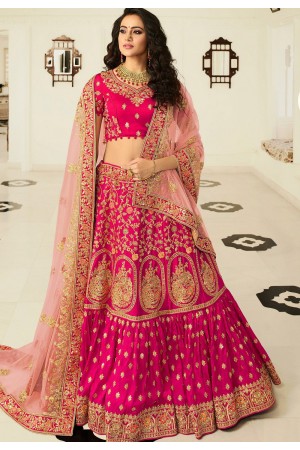 rani pink silk embroidered bridal lehenga choli 937